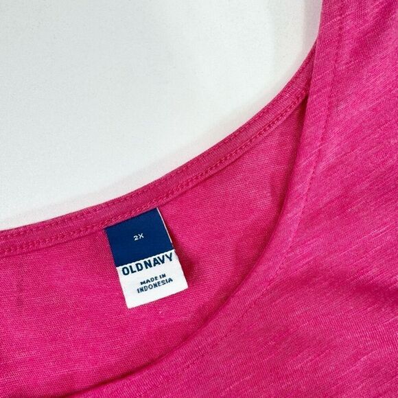 Old Navy Dress Women 2X Hot Pink Sleeveless round Neck Midi NWT flowy tiered - Picture 2 of 9